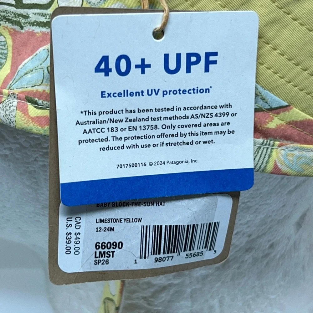Patagonia Baby 12-24M Yellow Shell Print Block-The-Sun Hat 66090 NWT